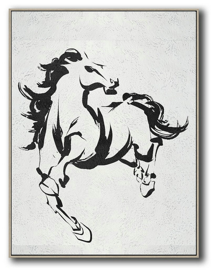 Big Wall Art For Living Room,Black And White Minimal Painting On Canvas - Giant Wall Decor